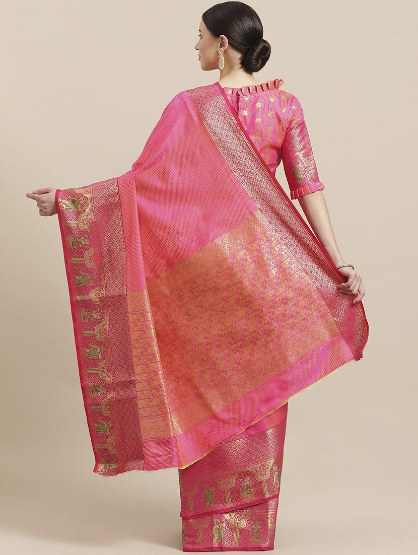 solid bordered woven saree with blouse - 17197699 - Zoom Image - 2