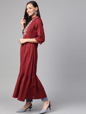 yoke embroidered a-line kurta - 17197710 - Standard Image - 2
