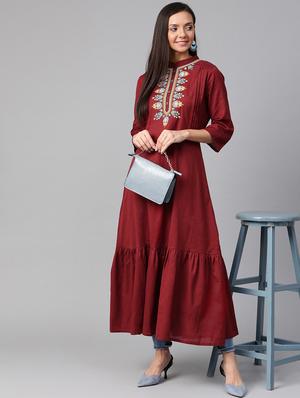 yoke embroidered a-line kurta - 17197710 - Standard Image - 4