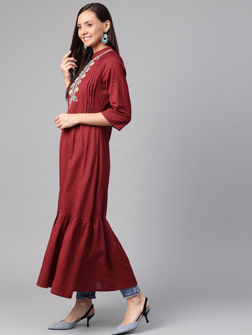 yoke embroidered a-line kurta - 17197710 - Zoom Image - 2