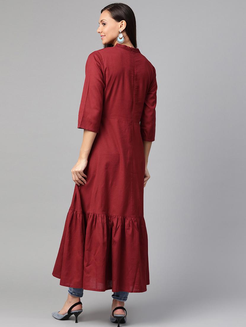 yoke embroidered a-line kurta - 17197710 - Zoom Image - 3
