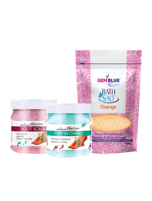 gemblue biocare foot scrub, 500ml+ gemblue biocare foot spa cream, 500ml+gemblue biocare bath salt orange, 300gm - 17198588 - Standard Image - 1