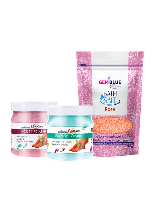 gemblue biocare foot scrub, 500ml+ gemblue biocare foot spa cream, 500ml+gemblue biocare bath salt rose, 300gm - 17198592 - Standard Image - 1