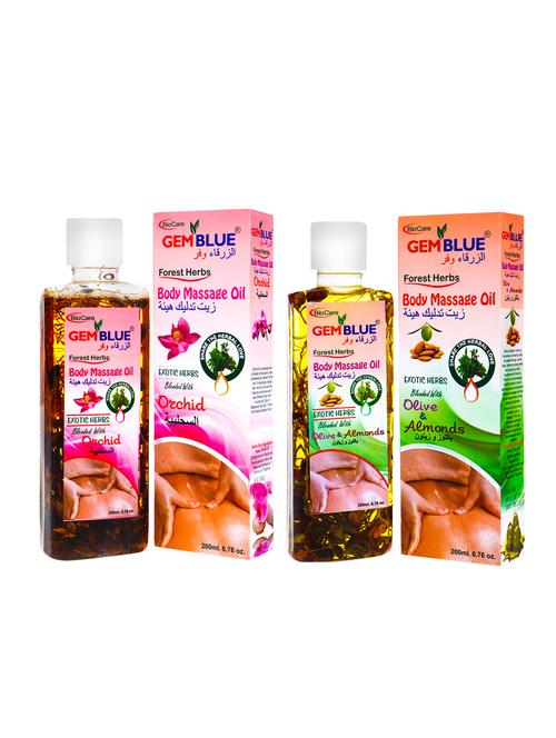 gemblue biocare orchid massage oil 200ml+ gemblue biocare olive & almonds massage oil 200ml - 17198606 - Standard Image - 1