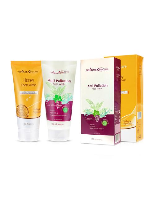 gemblue biocare anti polution face wash, 150ml+gemblue biocare honey face wash, 150ml - 17198641 - Standard Image - 1