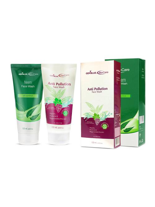 gemblue biocare anti polution face wash, 150ml+gemblue biocare neem facewash, 150ml - 17198642 - Standard Image - 1