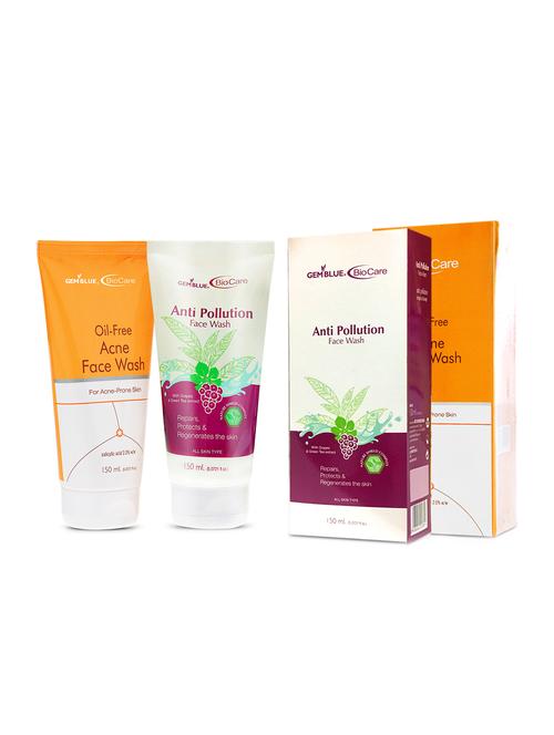 gemblue biocare anti polution face wash, 150ml+gemblue biocare oil free face wash, 150ml - 17198643 - Standard Image - 1