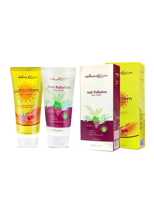 gemblue biocare anti polution face wash, 150ml+gemblue biocare sunscreen face wash, 150ml - 17198645 - Standard Image - 1