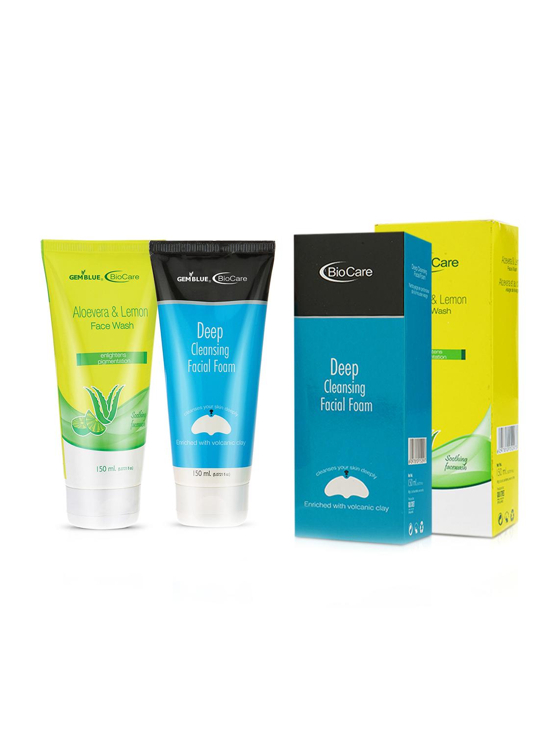 gemblue biocare aloevera & lemon face wash, 150ml+gemblue biocare deep cleansing facila foam - 17198655 - Zoom Image - 1
