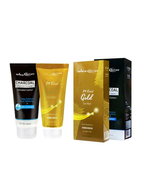 gemblue biocare charcola facial foam+gemblue biocare 24 carat gold face wash, 150ml - 17198667 - Standard Image - 1
