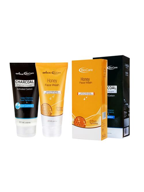 gemblue biocare charcola facial foam+gemblue biocare honey face wash, 150ml - 17198672 - Standard Image - 1