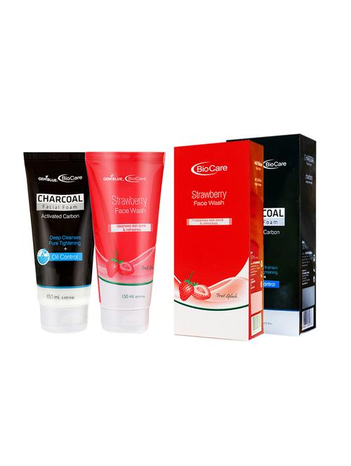 gemblue biocare charcola facial foam+gemblue biocare strawberry face wash, 150ml - 17198677 - Standard Image - 1