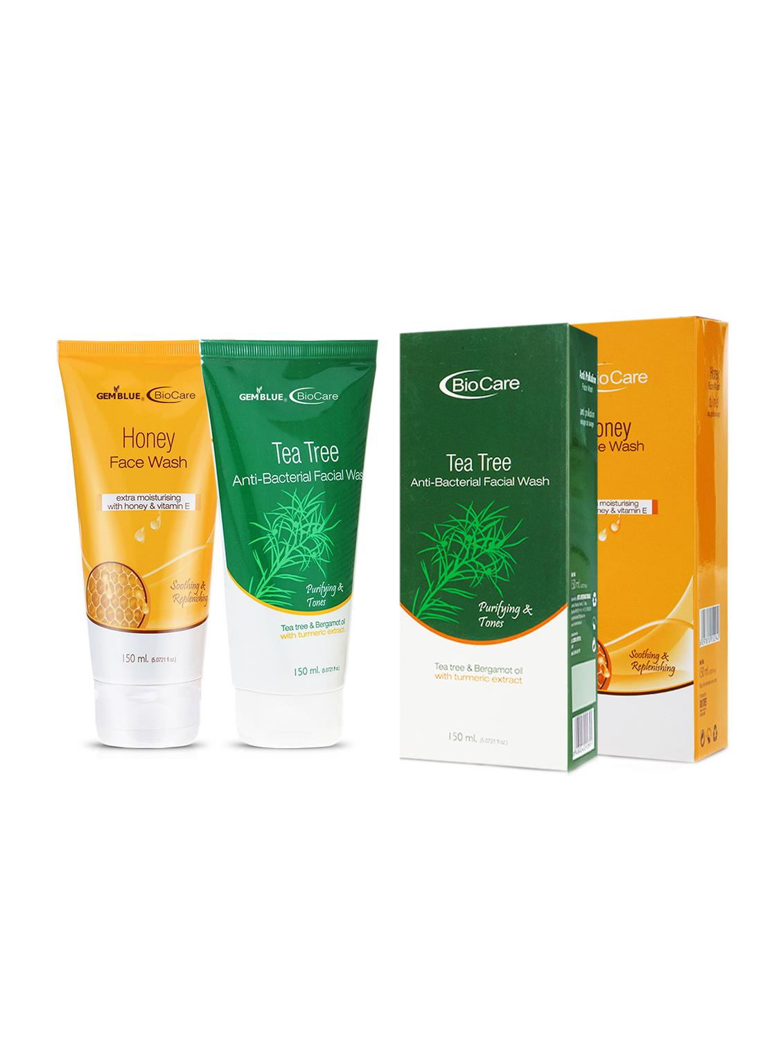 gemblue biocare honey face wash, 150ml+gemblue biocare tea tree anti becterial facial wash, 150ml - 17198755 - Zoom Image - 1