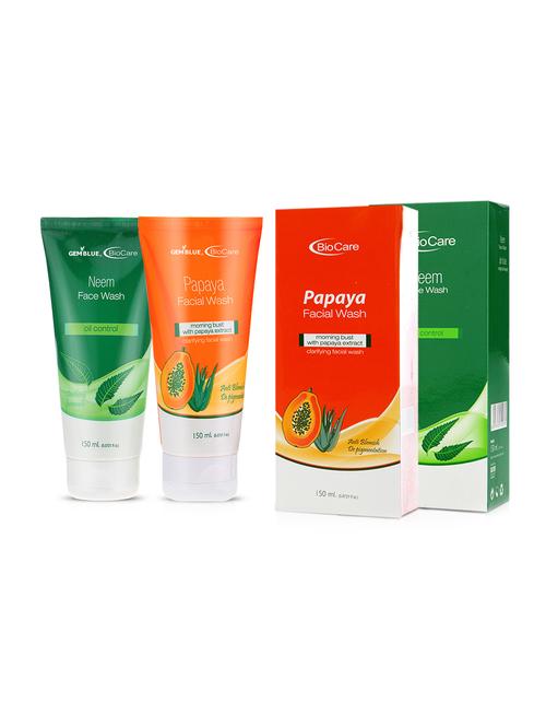 gemblue biocare neem face wash, 150ml+gemblue biocare papaya facial wash, 150ml - 17198759 - Standard Image - 1