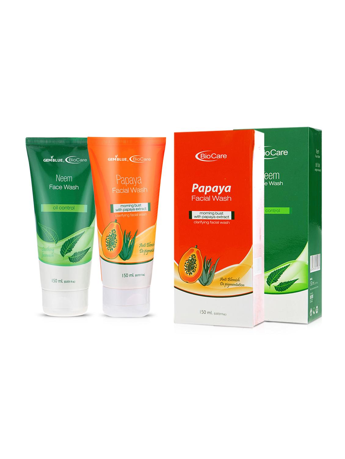 gemblue biocare neem face wash, 150ml+gemblue biocare papaya facial wash, 150ml - 17198759 - Zoom Image - 1