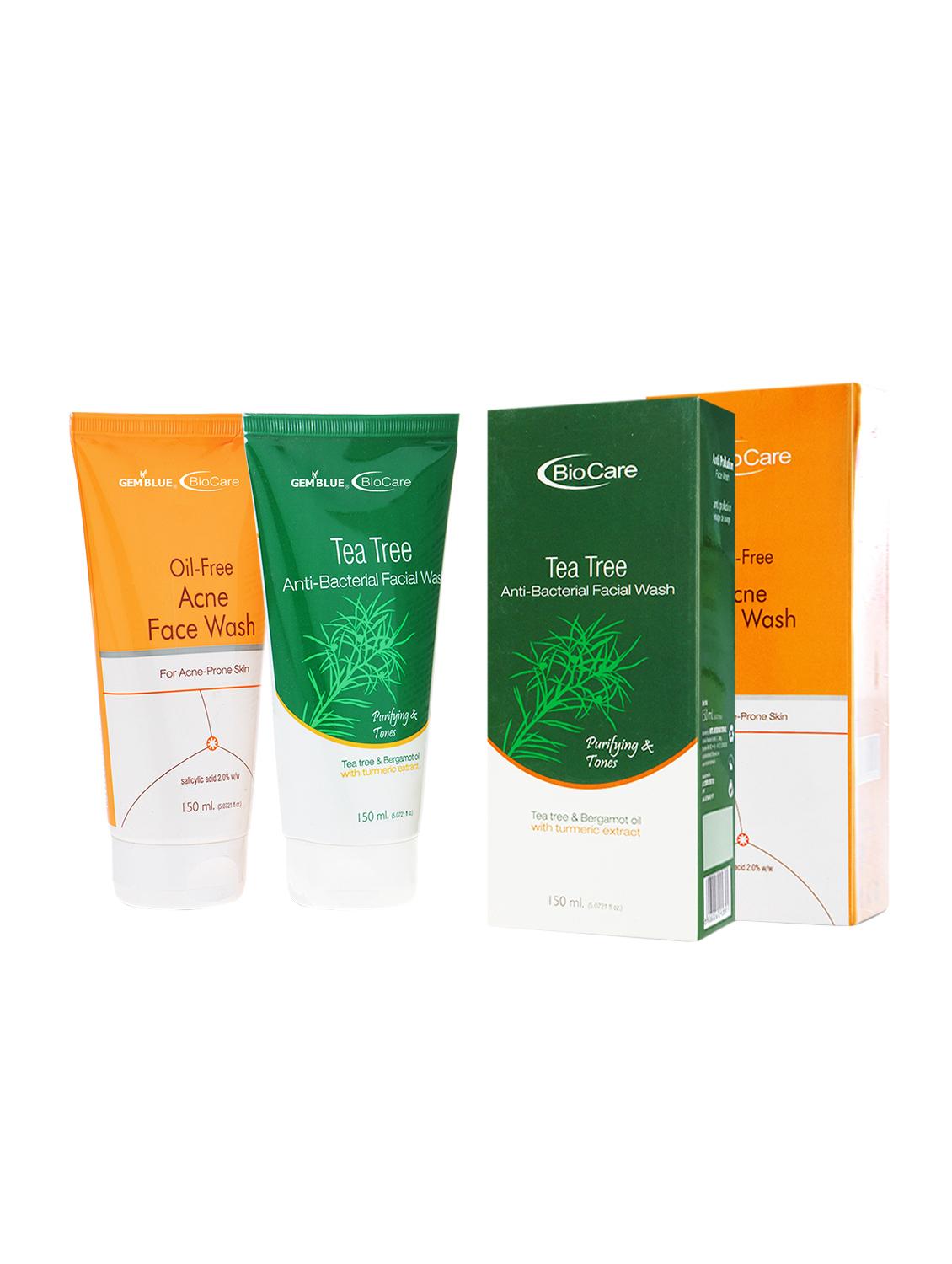 gemblue biocare oil free acne face wash, 150ml+gemblue biocare tea tree anti becterial facial wash, 150ml - 17198768 - Zoom Image - 1