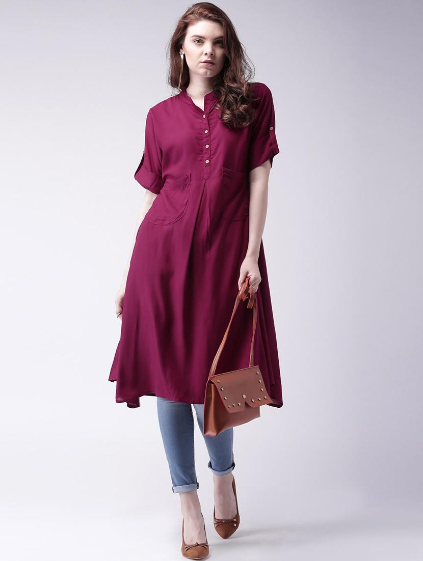 solid a-line kurta - 17198900 - Zoom Image - 1