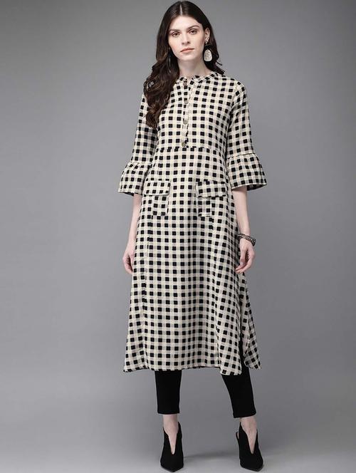 checkered a-line kurta - 17198907 - Standard Image - 1