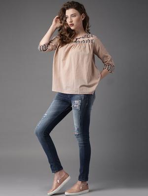 round neck printed top - 17199747 - Standard Image - 3