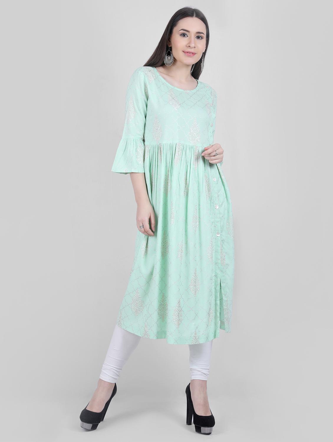 gold print a-line kurta - 17199799 - Zoom Image - 1