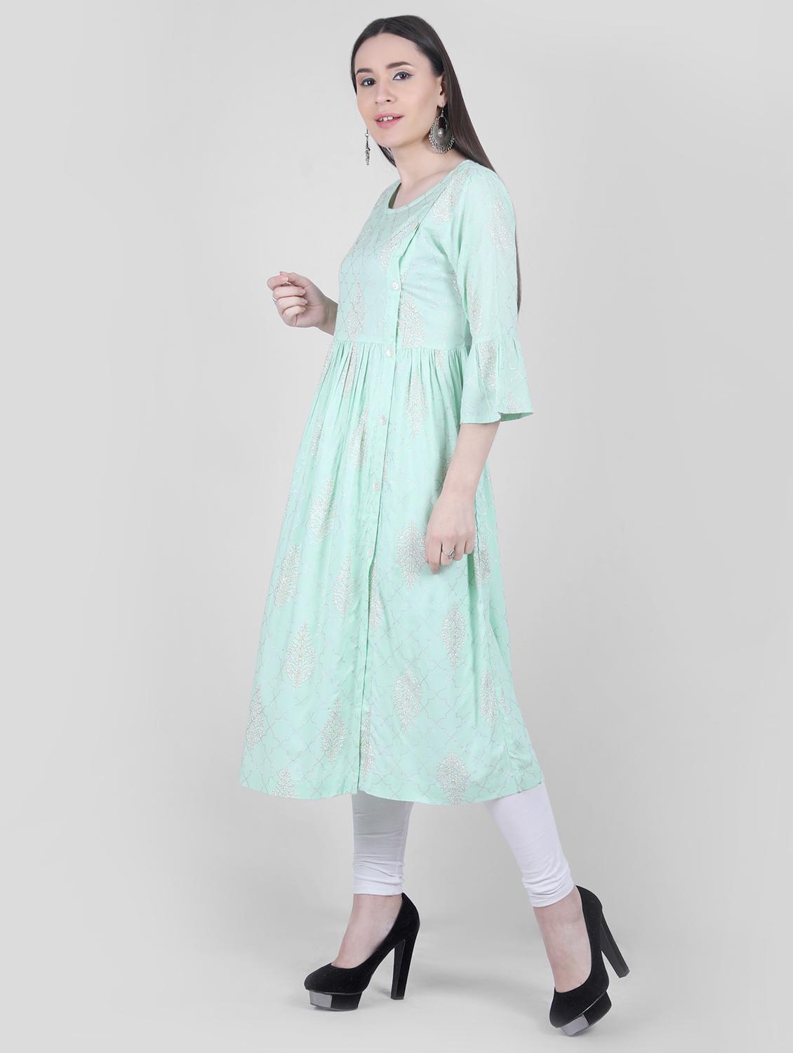 gold print a-line kurta - 17199799 - Zoom Image - 2