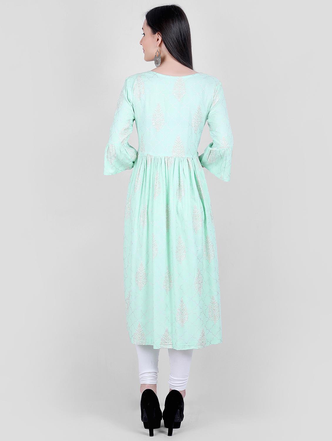 gold print a-line kurta - 17199799 - Zoom Image - 3