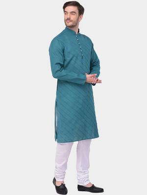 bottle green solid kurta pyjama set - 17200076 - Standard Image - 3