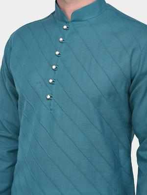 bottle green solid kurta pyjama set - 17200076 - Standard Image - 6
