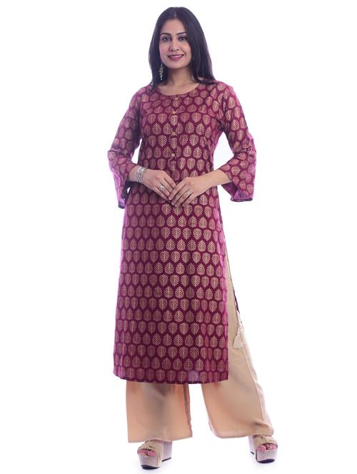 gold print straight kurta - 17200197 - Standard Image - 1