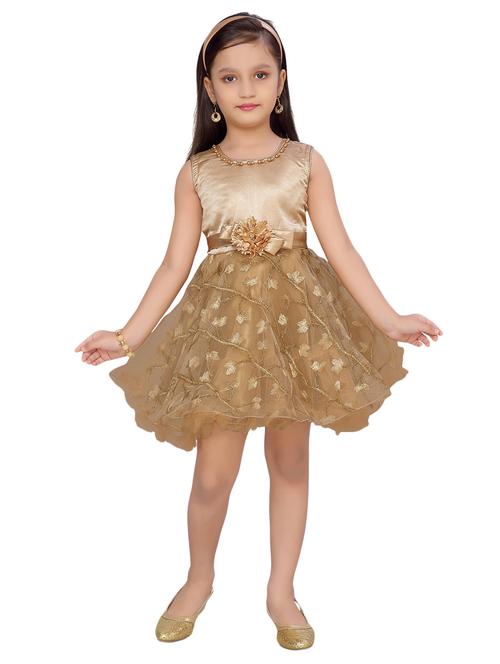 gold silk blend frock - 17200321 - Standard Image - 1