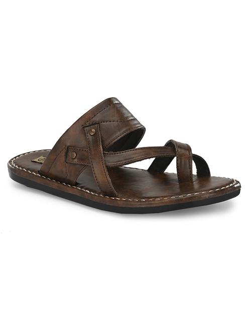 brown pu slip on slippers - 17200330 - Standard Image - 1
