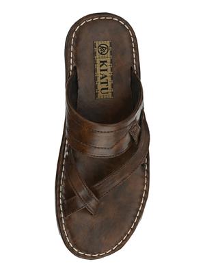 brown pu slip on slippers - 17200330 - Standard Image - 4