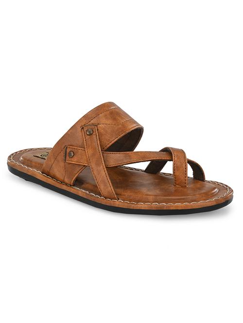 tan pu slip on slippers - 17200331 - Standard Image - 1