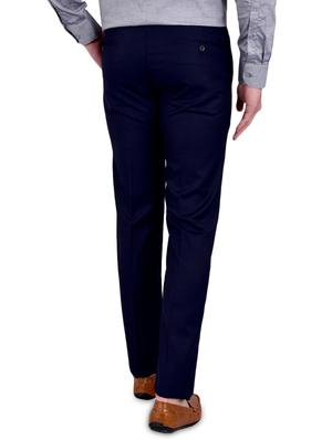 navy blue solid flat front formal trouser - 17200438 - Standard Image - 3