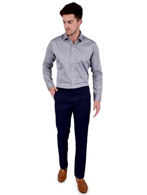 navy blue solid flat front formal trouser - 17200438 - Standard Image - 4