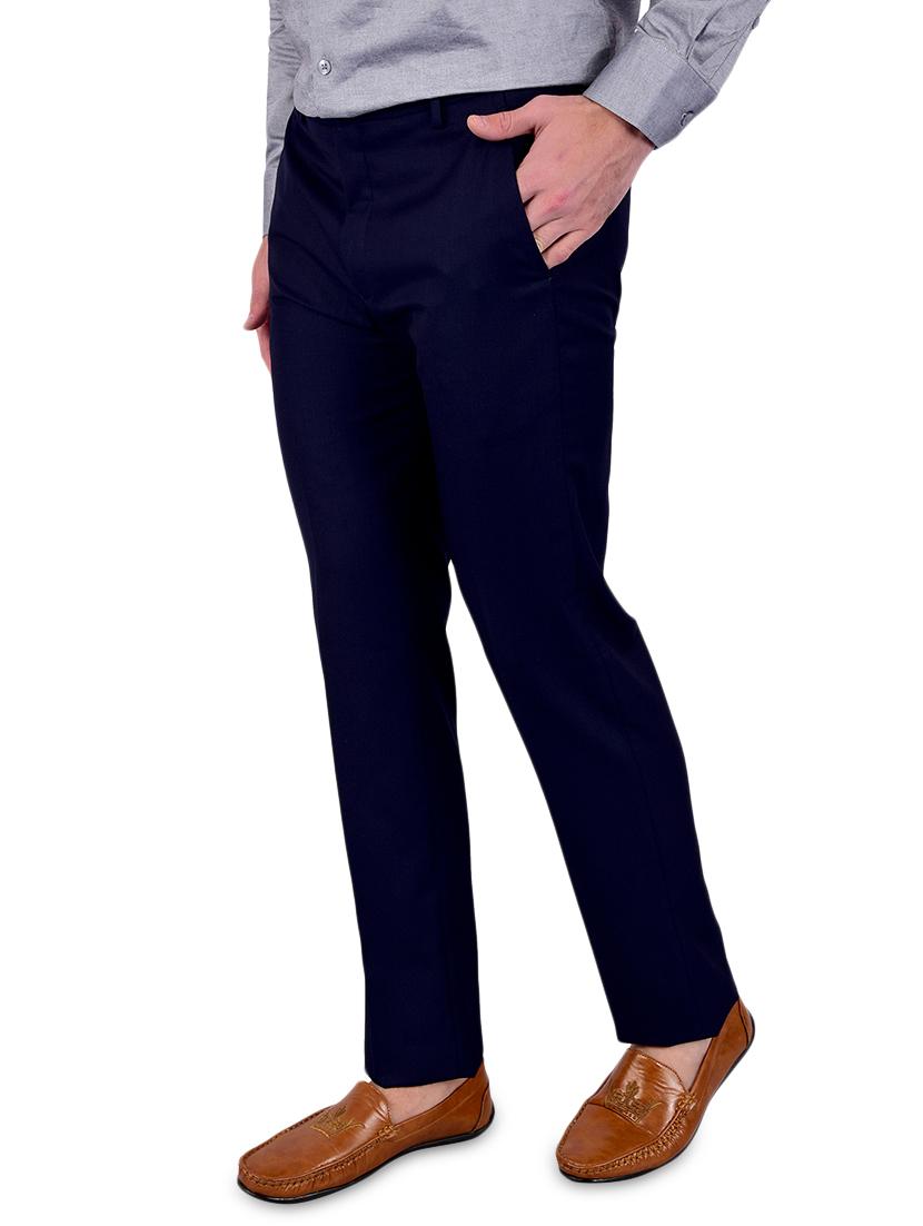 navy blue solid flat front formal trouser - 17200438 - Zoom Image - 2