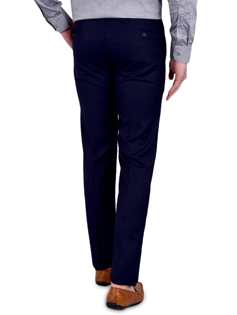 navy blue solid flat front formal trouser - 17200438 - Zoom Image - 3