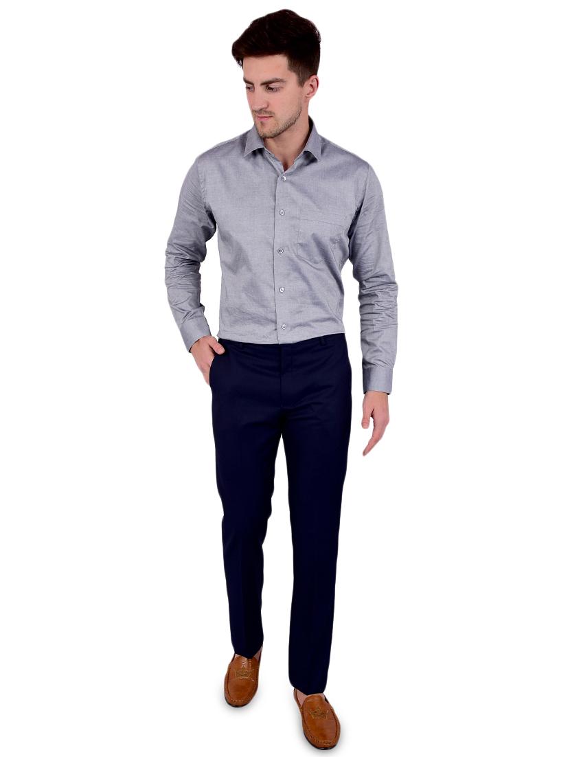 navy blue solid flat front formal trouser - 17200438 - Zoom Image - 4