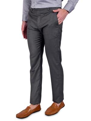 grey solid flat front formal trouser - 17200439 - Standard Image - 2