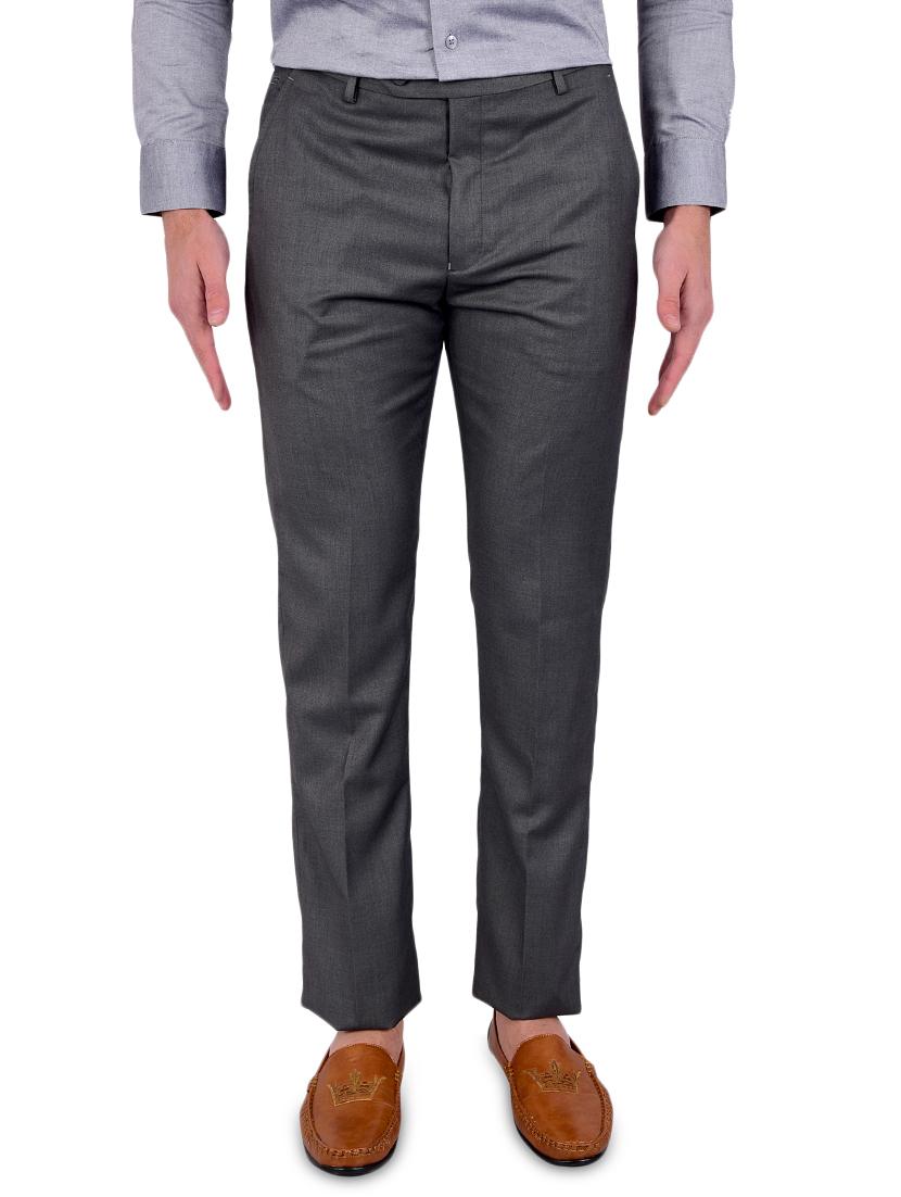 grey solid flat front formal trouser - 17200439 - Zoom Image - 1