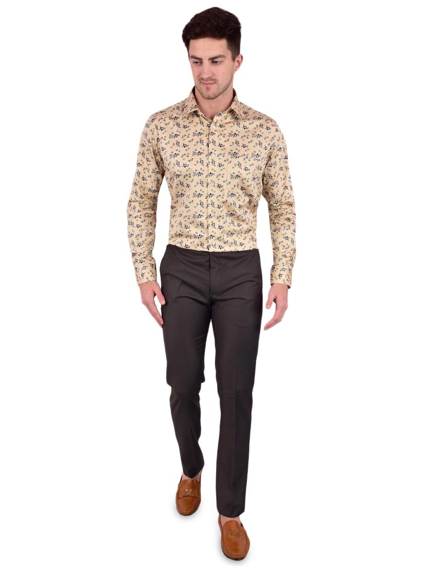 brown solid flat front formal trouser - 17200441 - Zoom Image - 4