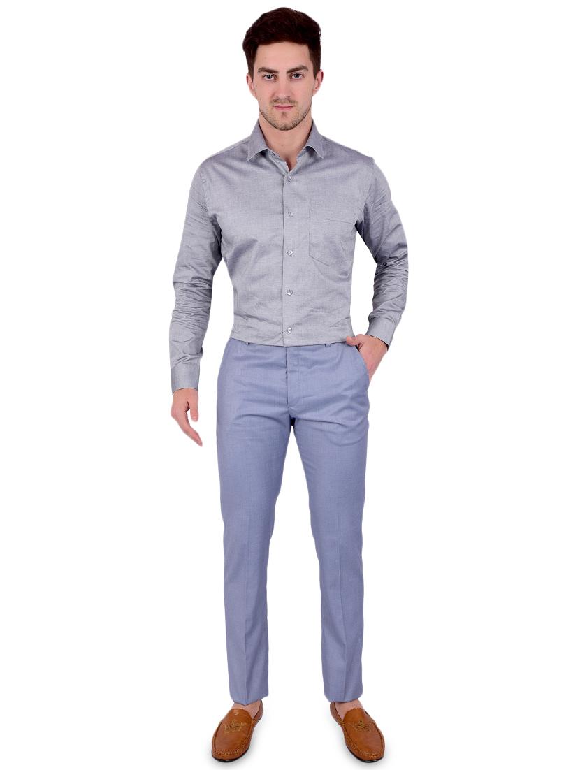 blue solid flat front formal trouser - 17200442 - Zoom Image - 4