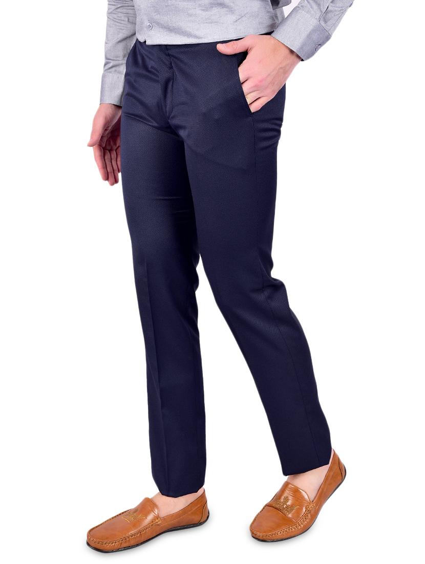 navy blue textured flat front formal trouser - 17200444 - Zoom Image - 2