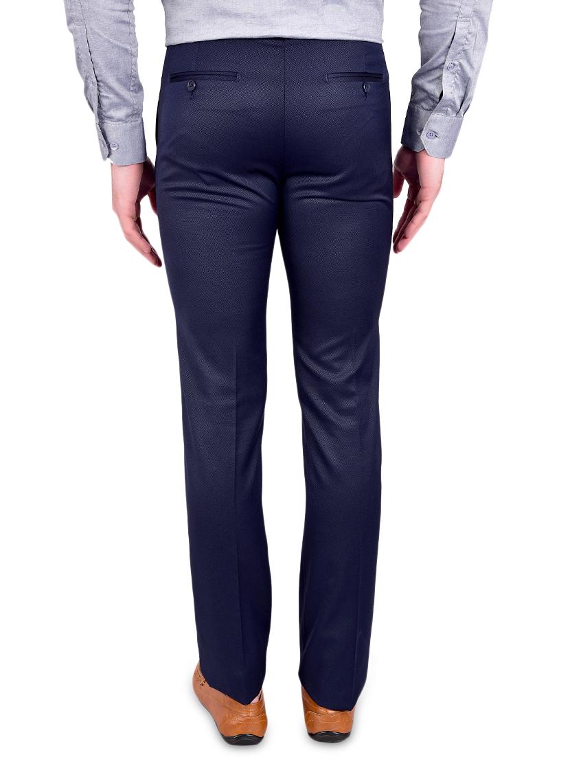 navy blue textured flat front formal trouser - 17200444 - Zoom Image - 3