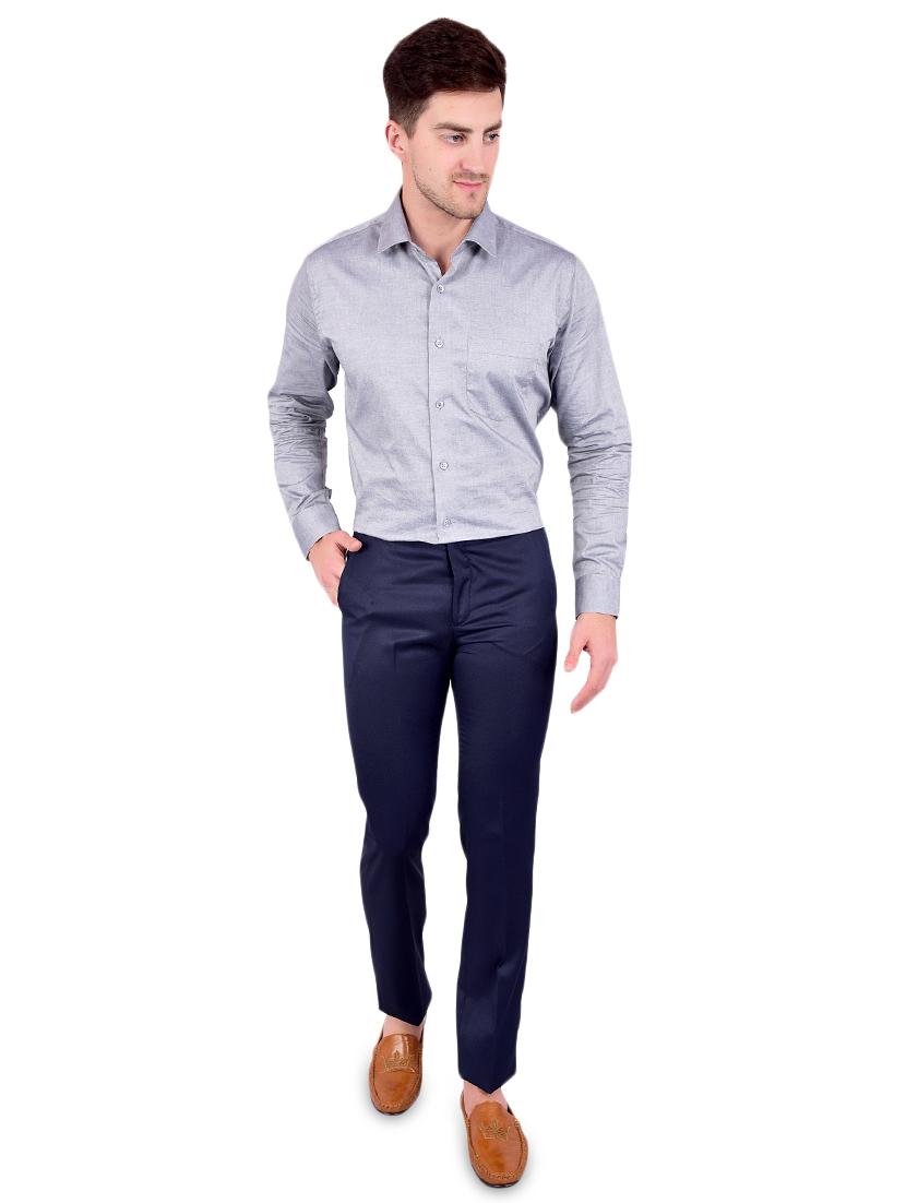 navy blue textured flat front formal trouser - 17200444 - Zoom Image - 4