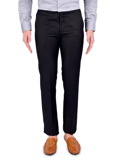 black textured flat front formal trouser - 17200450 - Standard Image - 1
