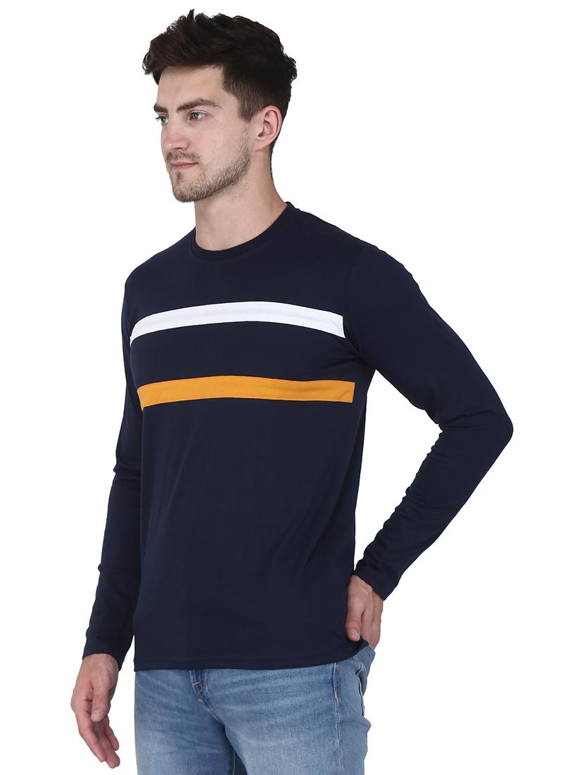 navy blue cut & sew taped t-shirt - 17200453 - Zoom Image - 2