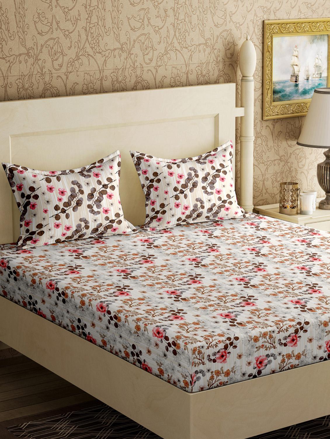 cotton double bedsheet with 2 pillow covers - 17200838 - Zoom Image - 1
