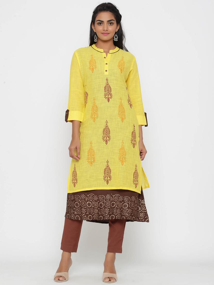 block print layered kurta - 17201146 - Zoom Image - 1