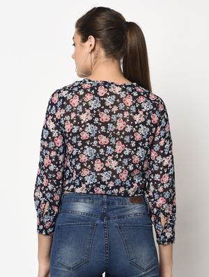 tie front floral top - 17201393 - Standard Image - 3